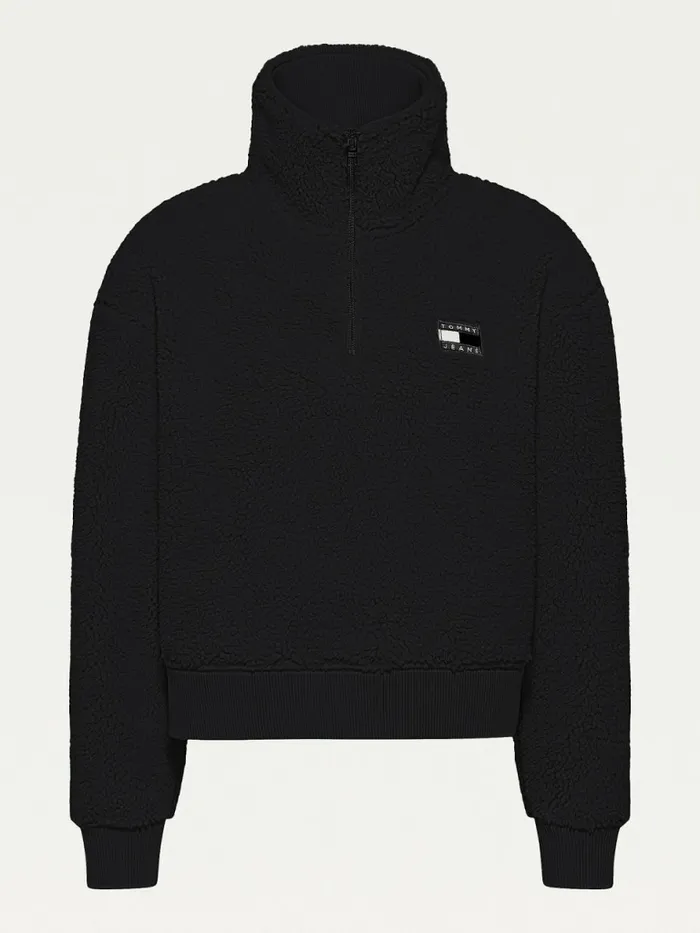 Tommy Hilfiger Tommy Badge Boxy Plush Fleece Sweatshirt Black Womens Sweatshirts and Hoodies Sale