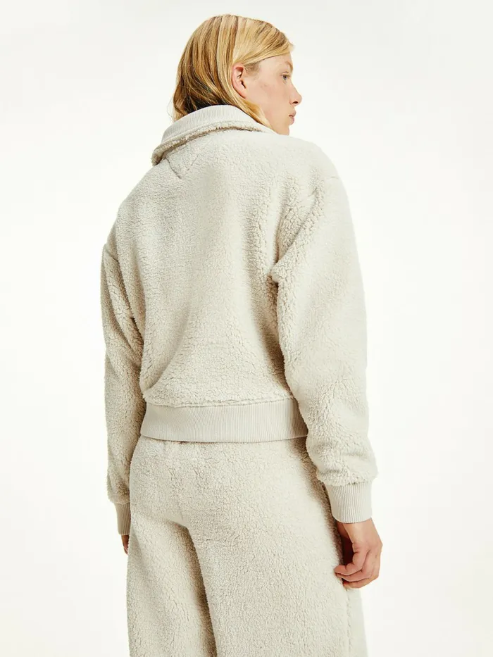 Tommy Hilfiger Tommy Badge Boxy Plush Fleece Sweatshirt Stony Beige Womens Sweatshirts and Hoodies Online