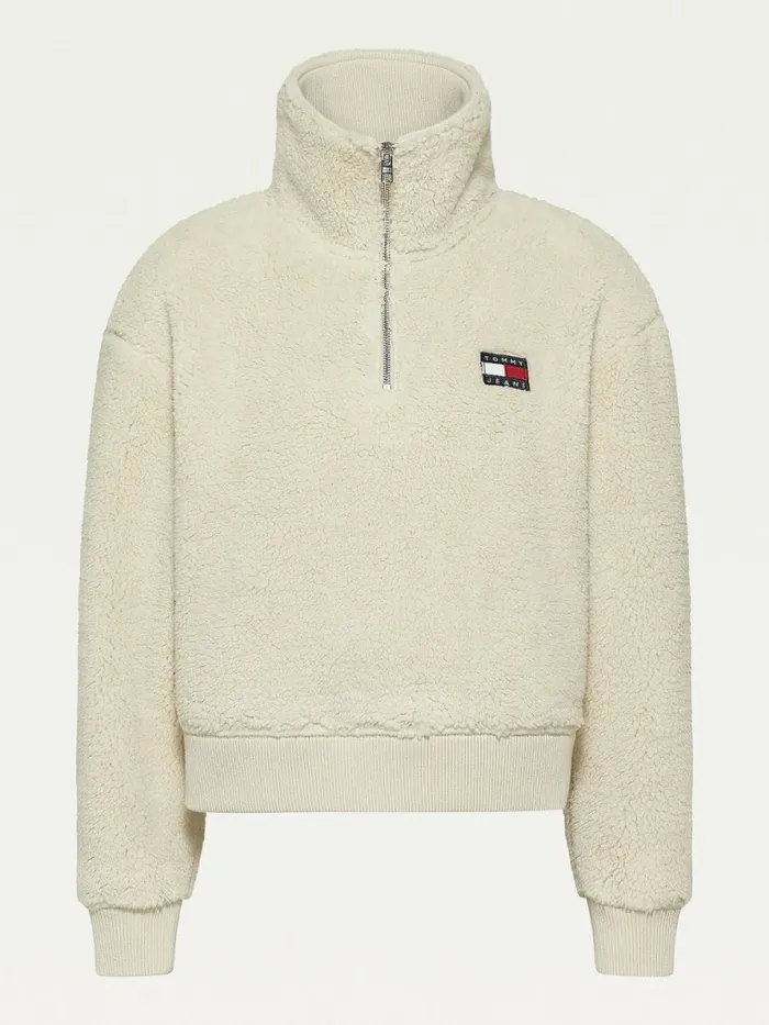 Tommy Hilfiger Tommy Badge Boxy Plush Fleece Sweatshirt Stony Beige Womens Sweatshirts and Hoodies Online