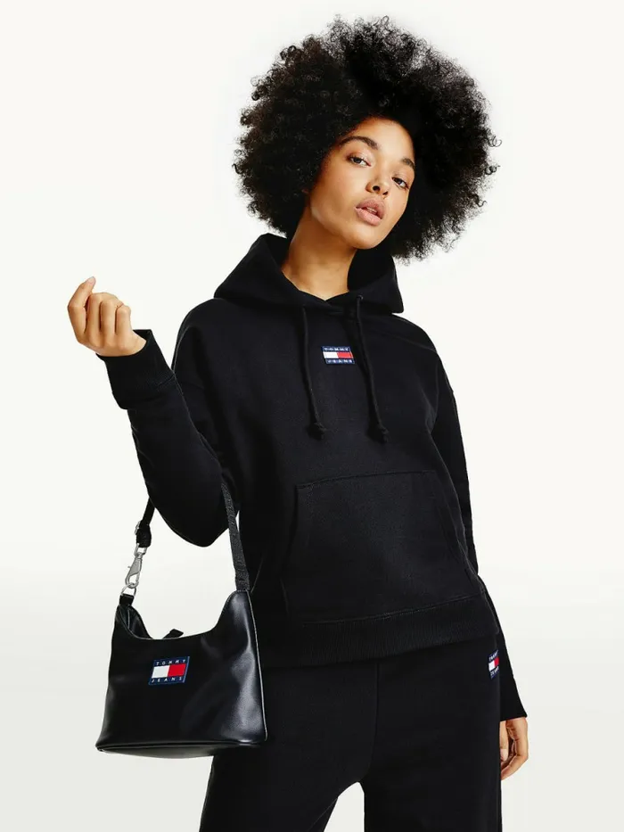 Tommy Hilfiger Tommy Badge Hoody Black Womens Sweatshirts and Hoodies For Sale Tommy Hilfiger Tommy Badge Hoody Black Womens Sweatshirts and Hoodies For Sale