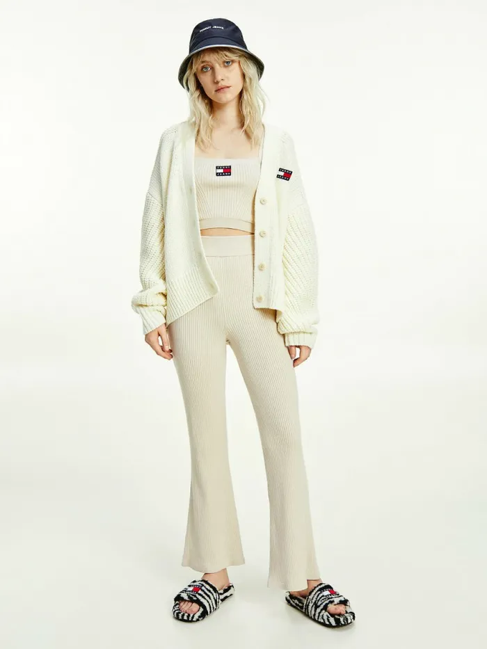 Tommy Hilfiger Tommy Badge Oversized Cardigan Ecru Womens Knitwear Sale