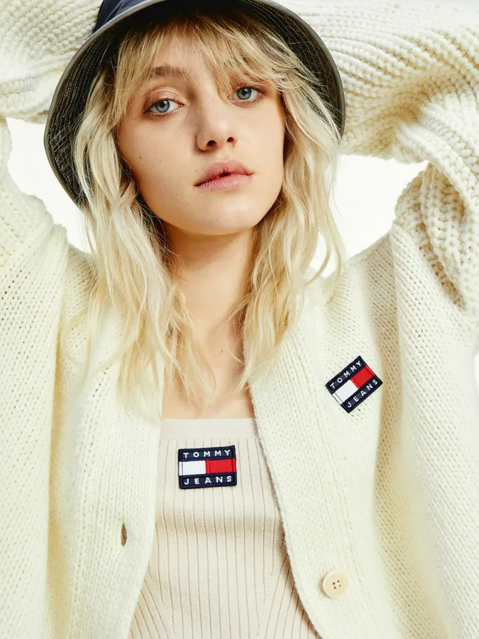 Tommy Hilfiger Tommy Badge Oversized Cardigan Ecru Womens Knitwear Sale