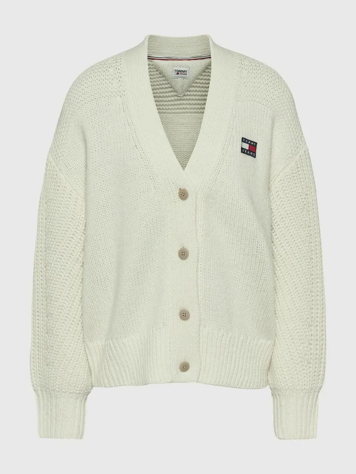 Tommy Hilfiger Tommy Badge Oversized Cardigan Ecru Womens Knitwear Sale