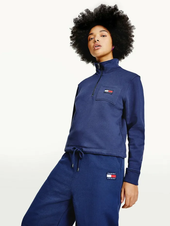 Tommy Hilfiger Tommy Badge Quarter Zip Drawstring Sweatshirt Twilight Navy Womens CoOrds Tommy Hilfiger Tommy Badge Quarter Zip Drawstring Sweatshirt Twilight Navy Womens CoOrds