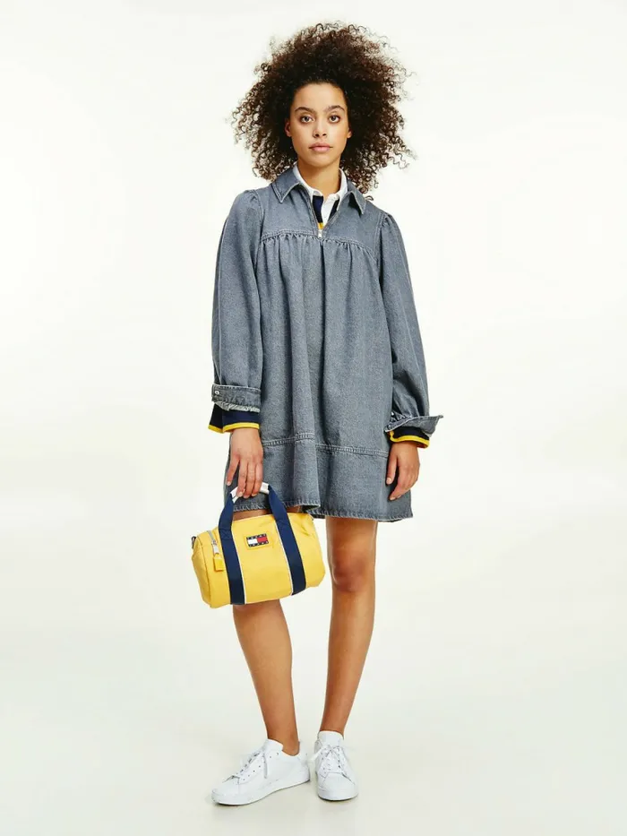 Tommy Hilfiger Tommy Badge Recycled Nylon Barrel Bag Prairie Yellow Womens Bags Gift Ideas