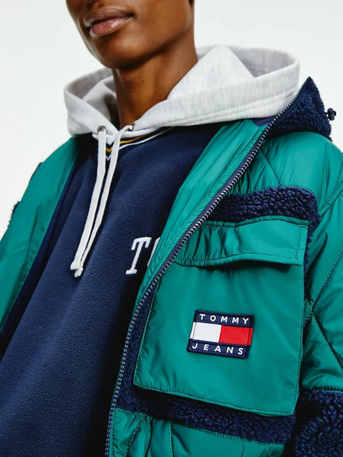 Tommy Hilfiger Tommy Badge Sherpa Jacket Rural Green Mens Coats and Jackets On Sale