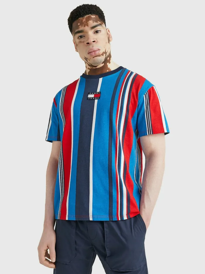 Tommy Hilfiger Tommy Badge Stripe TShirt Deep Crimson Stripe Mens TShirts On Sale Tommy Hilfiger Tommy Badge Stripe TShirt Deep Crimson Stripe Mens TShirts On Sale