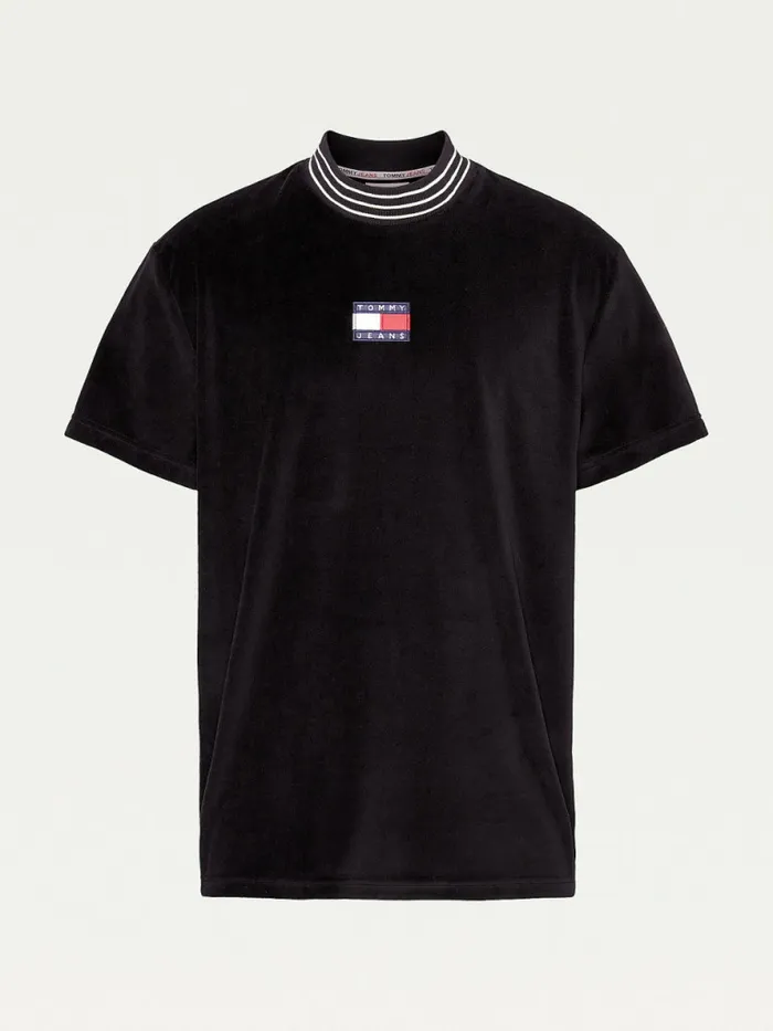 Tommy Hilfiger Tommy Badge Velour Relaxed Fit TShirt Black Mens TShirts Sale
