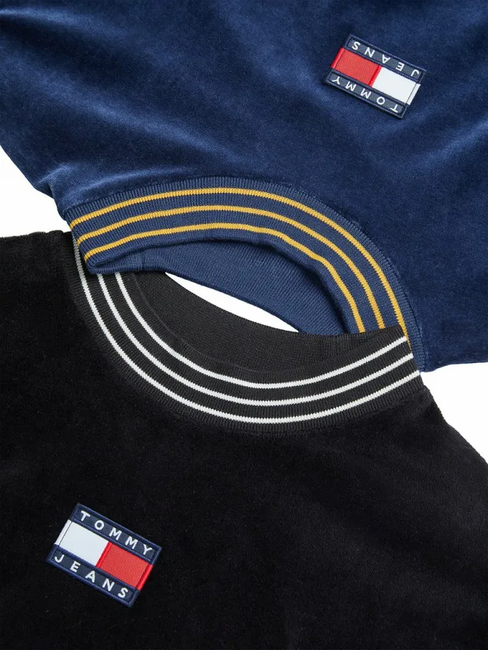 Tommy Hilfiger Tommy Badge Velour Relaxed Fit TShirt Black Mens TShirts Sale