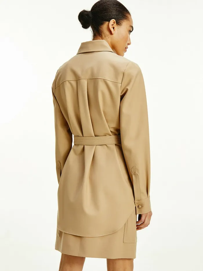 Tommy Hilfiger Tommy Icons Belted Shacket Classic Beige Womens Coats and Jackets Cheap On Sale