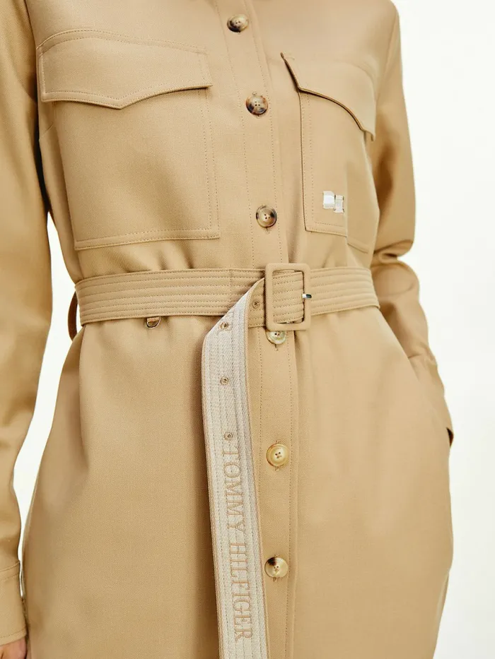 Tommy Hilfiger Tommy Icons Belted Shacket Classic Beige Womens Coats and Jackets Cheap On Sale