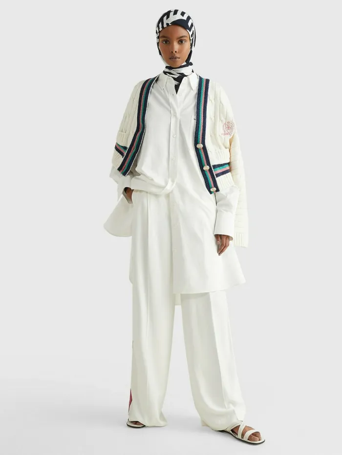Tommy Hilfiger Tommy Icons Cable Knit Relaxed Cardigan Ecru Womens Knitwear Cheap On Sale
