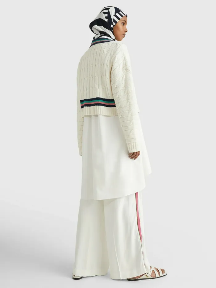 Tommy Hilfiger Tommy Icons Cable Knit Relaxed Cardigan Ecru Womens Knitwear Cheap On Sale