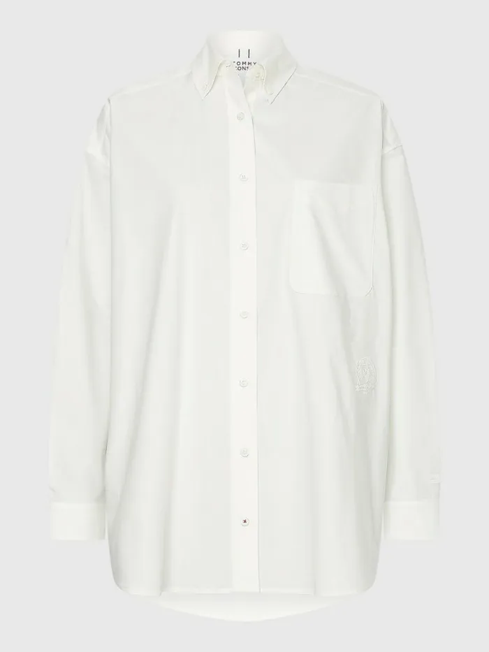 Tommy Hilfiger Tommy Icons Crest Boyfriend Shirt Ecru Womens Shirts and Blouses Popular