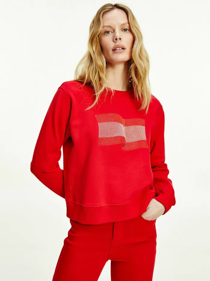 Tommy Hilfiger Tommy Icons Crew Neck Sweatshirt Primary Red Womens Sweatshirts and Hoodies For Sale Tommy Hilfiger Tommy Icons Crew Neck Sweatshirt Primary Red Womens Sweatshirts and Hoodies For Sale