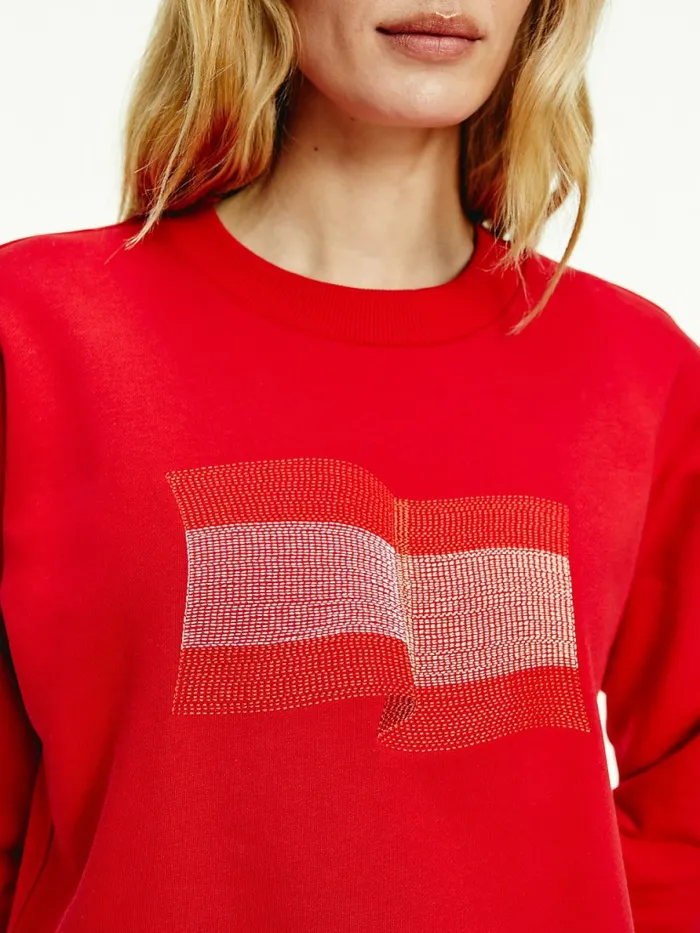 Tommy Hilfiger Tommy Icons Crew Neck Sweatshirt Primary Red Womens Sweatshirts and Hoodies For Sale
