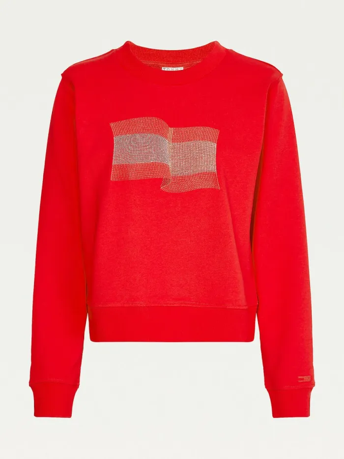 Tommy Hilfiger Tommy Icons Crew Neck Sweatshirt Primary Red Womens Sweatshirts and Hoodies For Sale