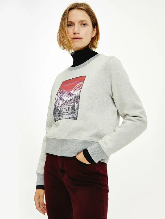 Tommy Hilfiger Tommy Icons Landscape Logo Sweatshirt Light Grey Heather Womens Sweatshirts and Hoodies Cheap On Sale Tommy Hilfiger Tommy Icons Landscape Logo Sweatshirt Light Grey Heather Womens Sweatshirts and Hoodies Cheap On Sale