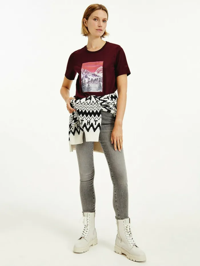 Tommy Hilfiger Tommy Icons Landscape Logo TShirt Deep Burgundy Womens TShirts Near Me Tommy Hilfiger Tommy Icons Landscape Logo TShirt Deep Burgundy Womens TShirts Near Me