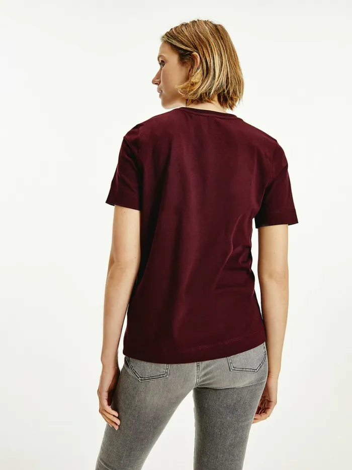 Tommy Hilfiger Tommy Icons Landscape Logo TShirt Deep Burgundy Womens TShirts Near Me