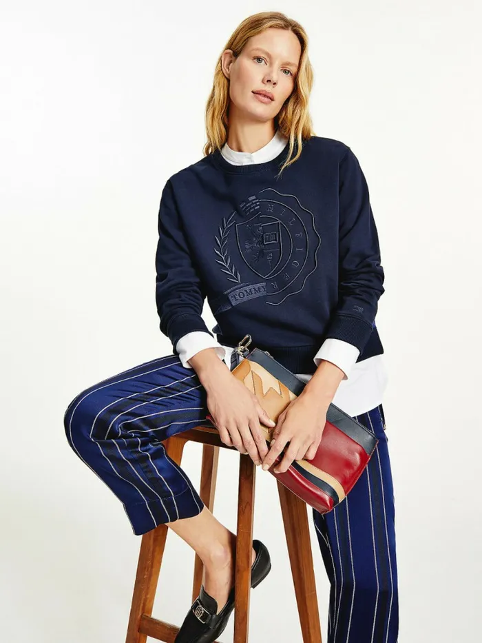 Tommy Hilfiger Tommy Icons Logo Embroidery Sweatshirt Desert Sky Womens Sweatshirts and Hoodies Gift for Friend