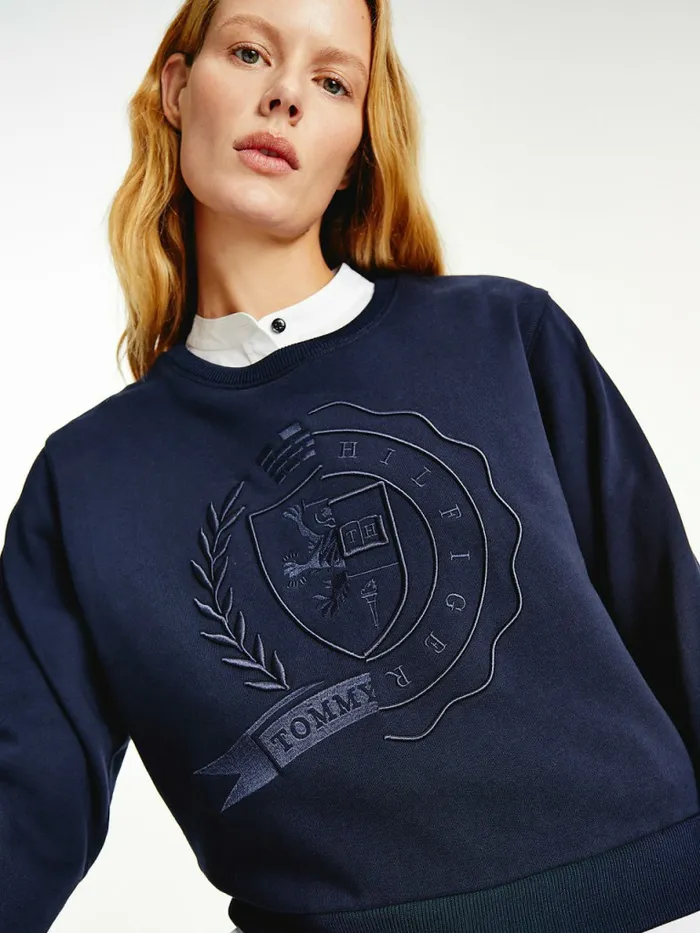 Tommy Hilfiger Tommy Icons Logo Embroidery Sweatshirt Desert Sky Womens Sweatshirts and Hoodies Gift for Friend