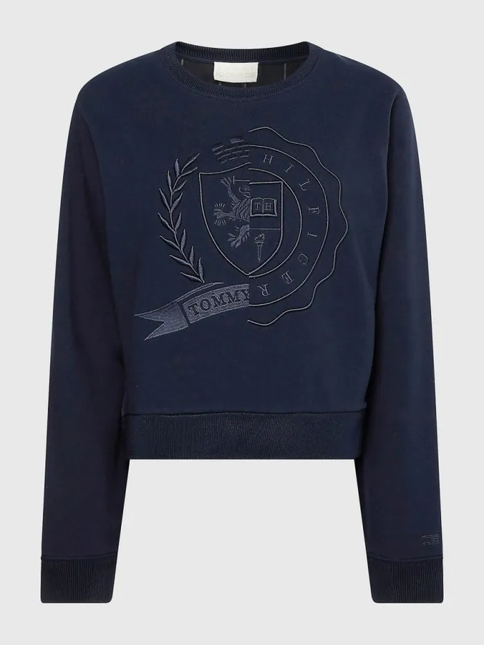Tommy Hilfiger Tommy Icons Logo Embroidery Sweatshirt Desert Sky Womens Sweatshirts and Hoodies Gift for Friend