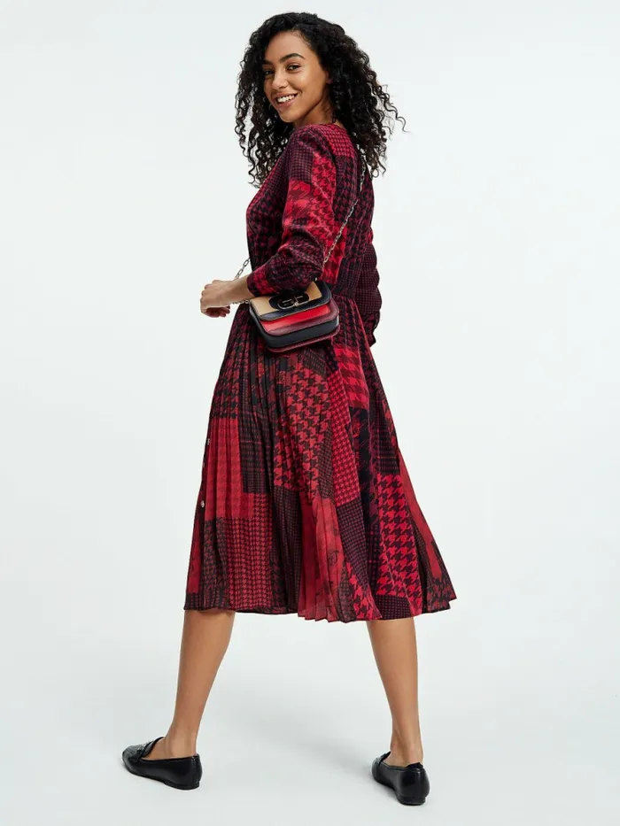 Tommy Hilfiger Tommy Icons Patchwork Silk Midi Dress Blazer Red Check Patchwork Womens Dresses and Jumpsuits On Sale