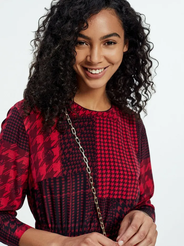 Tommy Hilfiger Tommy Icons Patchwork Silk Midi Dress Blazer Red Check Patchwork Womens Dresses and Jumpsuits On Sale