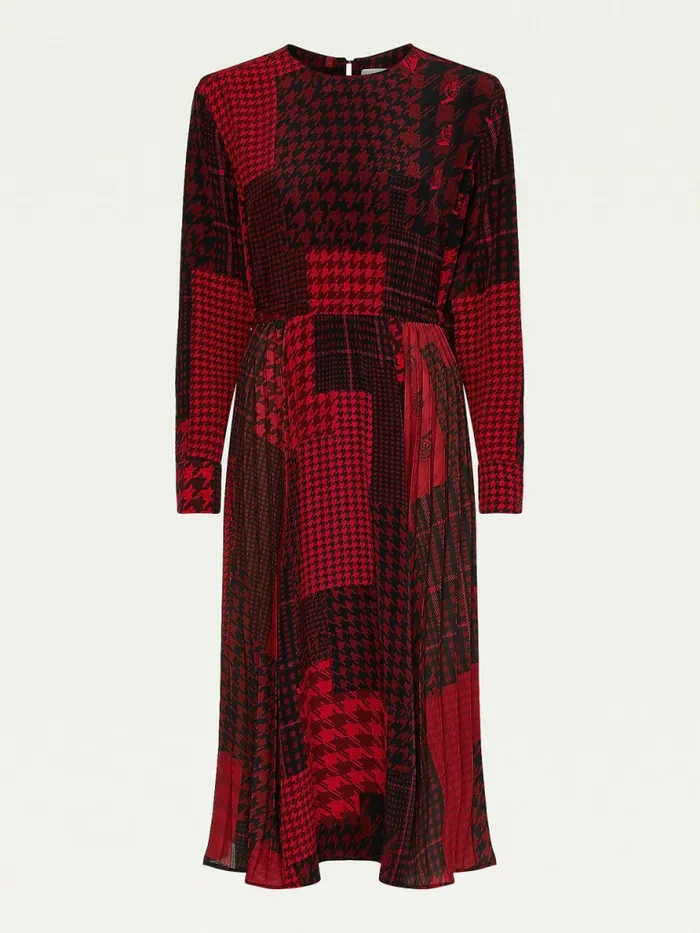 Tommy Hilfiger Tommy Icons Patchwork Silk Midi Dress Blazer Red Check Patchwork Womens Dresses and Jumpsuits On Sale