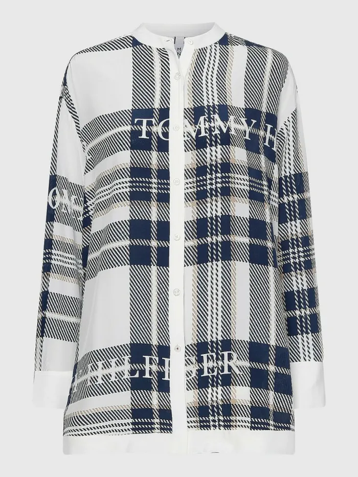 Tommy Hilfiger Tommy Icons Relaxed Fit Silk Blouse Icon Branded L ChkEcruP Blue Womens Shirts and Blouses Gift Ideas