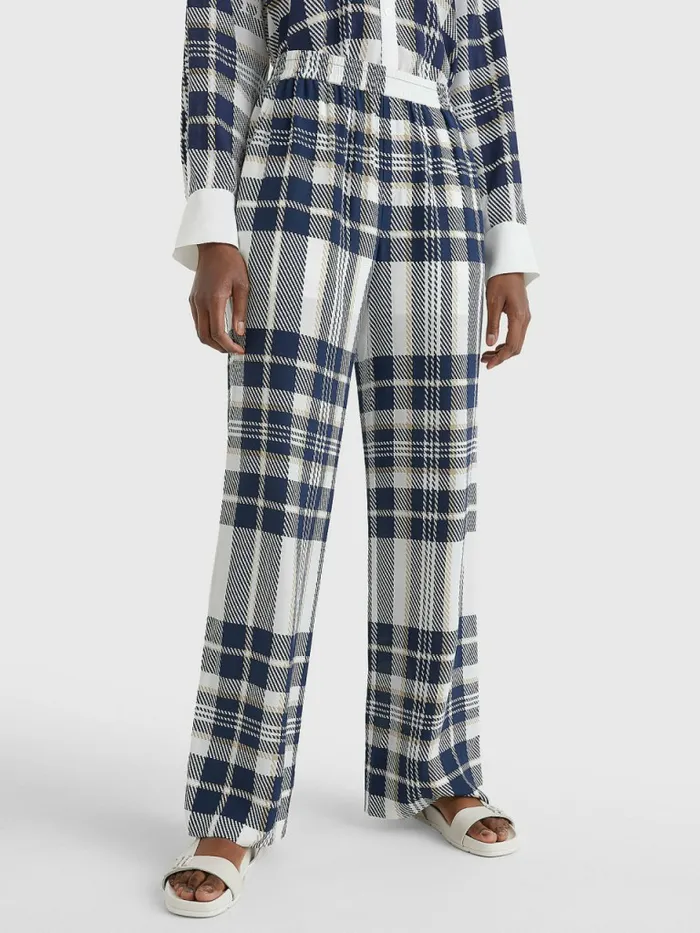 Tommy Hilfiger Tommy Icons Relaxed Silk Tartan Trousers Icon Large ChkEcruPitch Blue Womens Trousers Tommy Hilfiger Tommy Icons Relaxed Silk Tartan Trousers Icon Large ChkEcruPitch Blue Womens Trousers