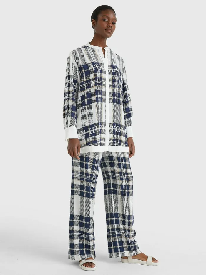 Tommy Hilfiger Tommy Icons Relaxed Silk Tartan Trousers Icon Large ChkEcruPitch Blue Womens Trousers