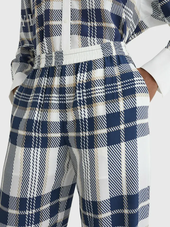 Tommy Hilfiger Tommy Icons Relaxed Silk Tartan Trousers Icon Large ChkEcruPitch Blue Womens Trousers