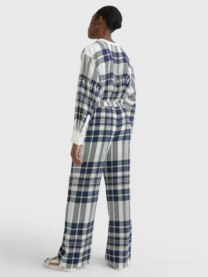 Tommy Hilfiger Tommy Icons Relaxed Silk Tartan Trousers Icon Large ChkEcruPitch Blue Womens Trousers