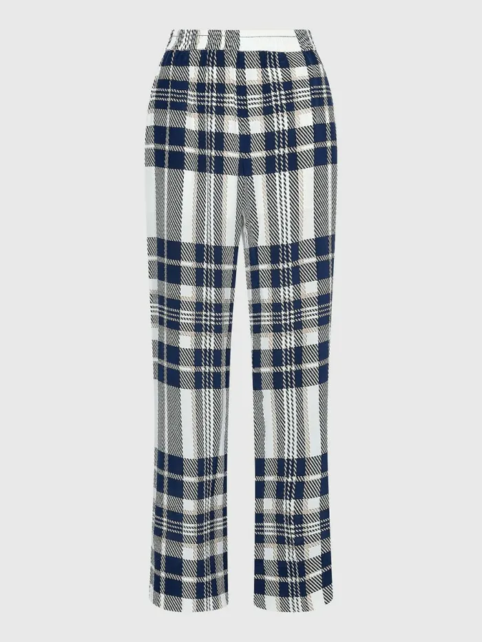 Tommy Hilfiger Tommy Icons Relaxed Silk Tartan Trousers Icon Large ChkEcruPitch Blue Womens Trousers