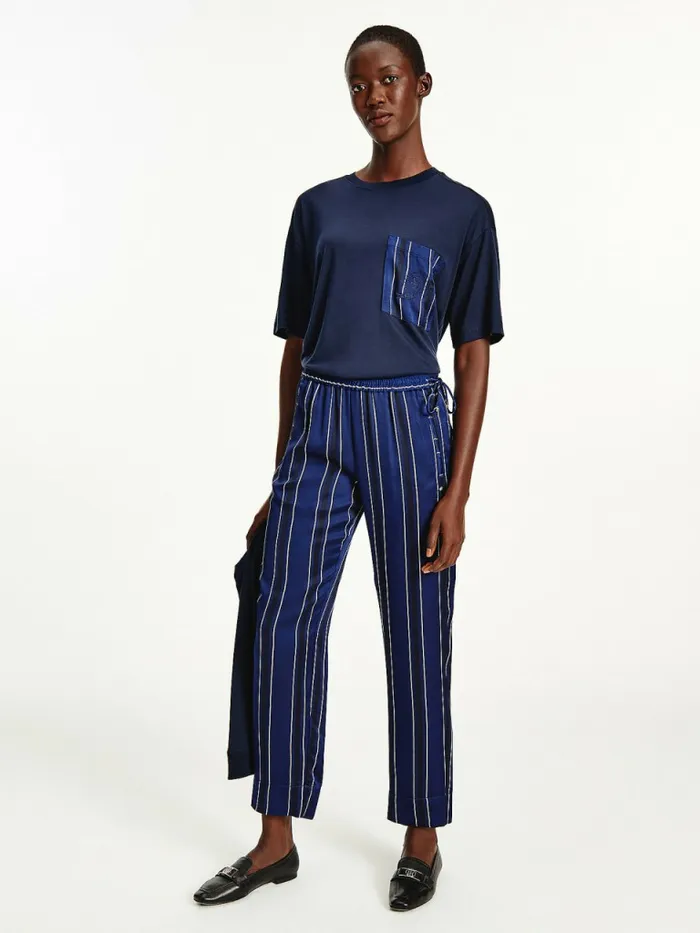 Tommy Hilfiger Tommy Icons Stripe Relaxed Tapered Trousers Icon Desert Sky Stp Womens Trousers Tommy Hilfiger Tommy Icons Stripe Relaxed Tapered Trousers Icon Desert Sky Stp Womens Trousers