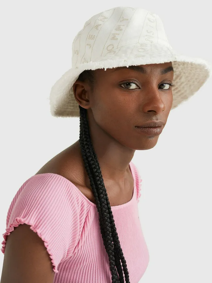 Tommy Hilfiger Tommy Jeans Item Bucket Hat Ecru Womens Hats and Scarves On Sale