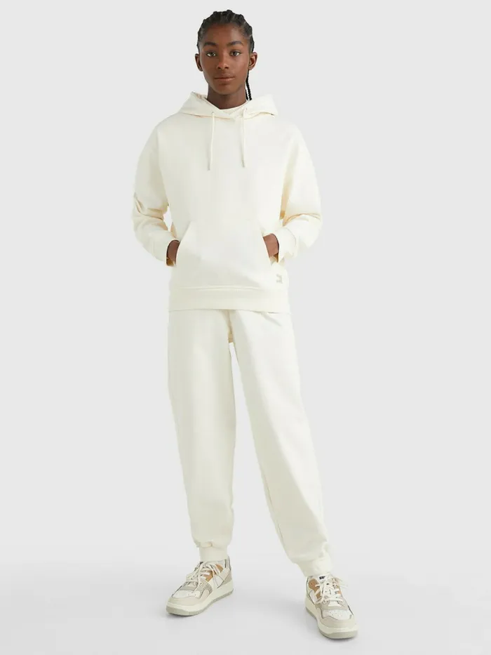 Tommy Hilfiger Tonal Logo Drawstring Hoody Ancient White Womens Sweatshirts and Hoodies Casaul
