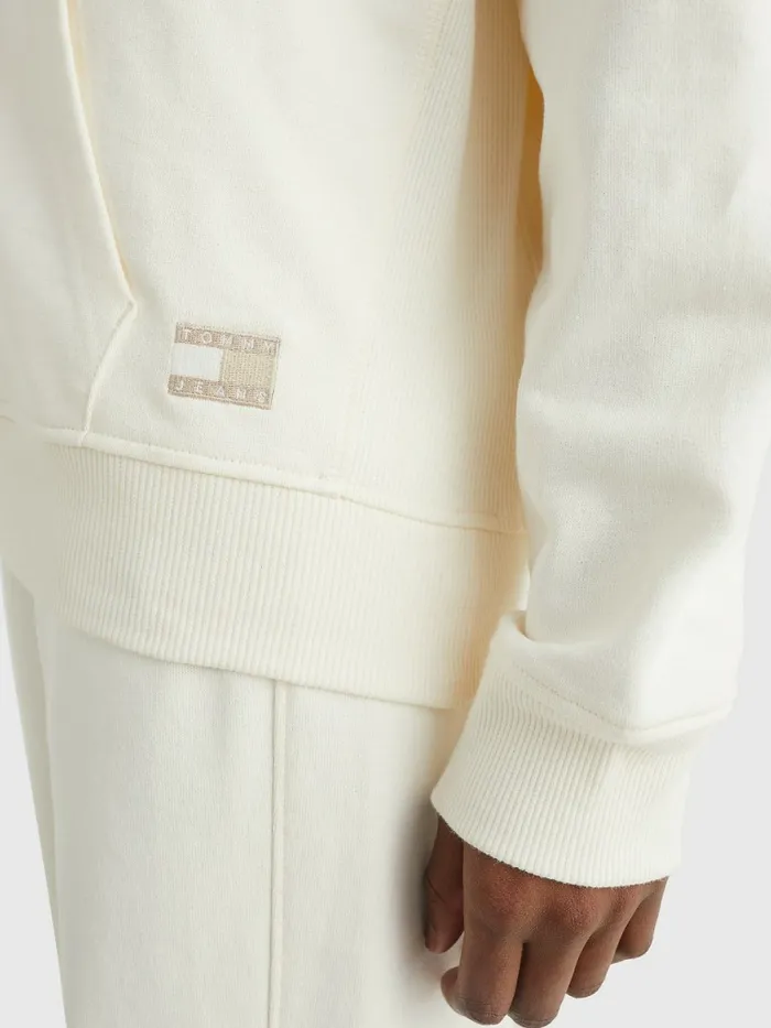 Tommy Hilfiger Tonal Logo Drawstring Hoody Ancient White Womens Sweatshirts and Hoodies Casaul