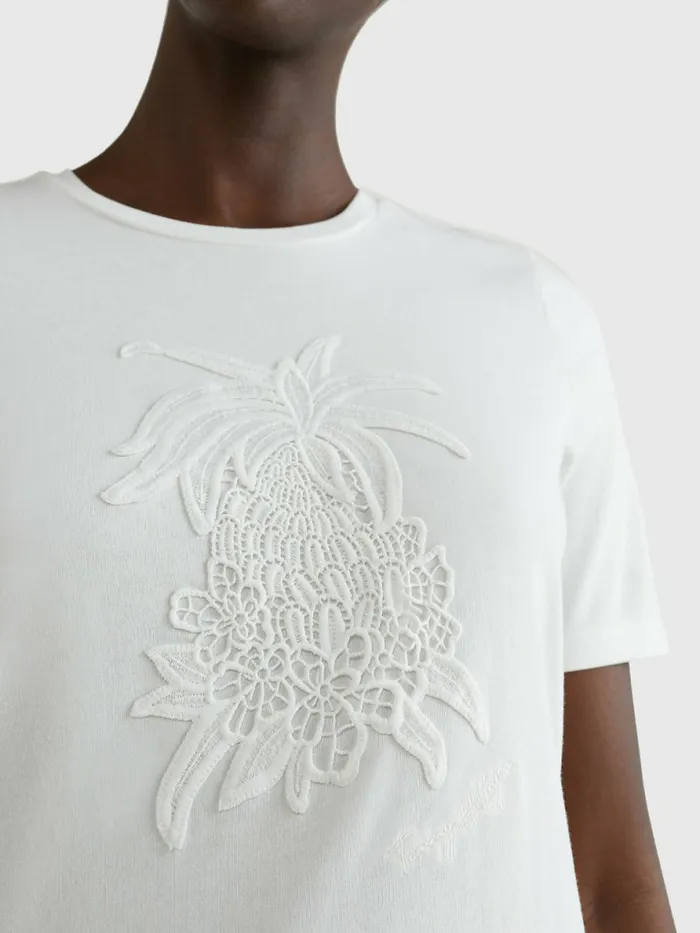 Tommy Hilfiger Tonal Pineapple Print TShirt Ecru Womens TShirts For Sale