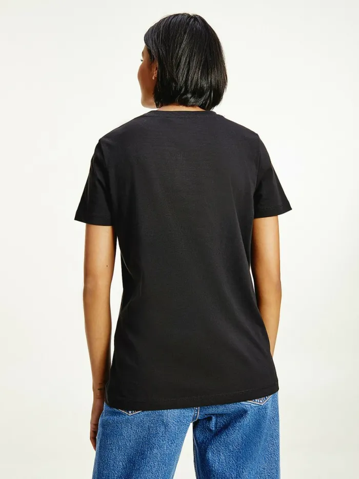 Tommy Hilfiger Tonal Script Logo Organic Cotton TShirt Black Womens TShirts Popular