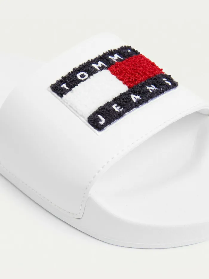 Tommy Hilfiger Towelling Tommy Badge Slides White Womens Sandals Sale