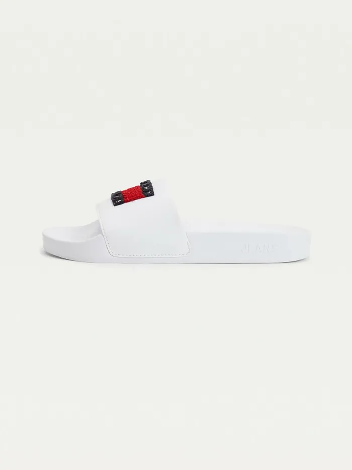 Tommy Hilfiger Towelling Tommy Badge Slides White Womens Sandals Sale