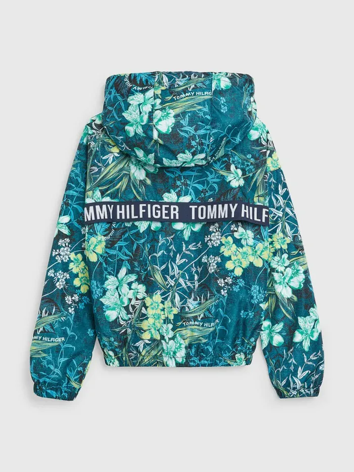 Tommy Hilfiger Tropical Print Chicago Windbreaker Green Tropical Flower Girls Coats and Jackets Fashion