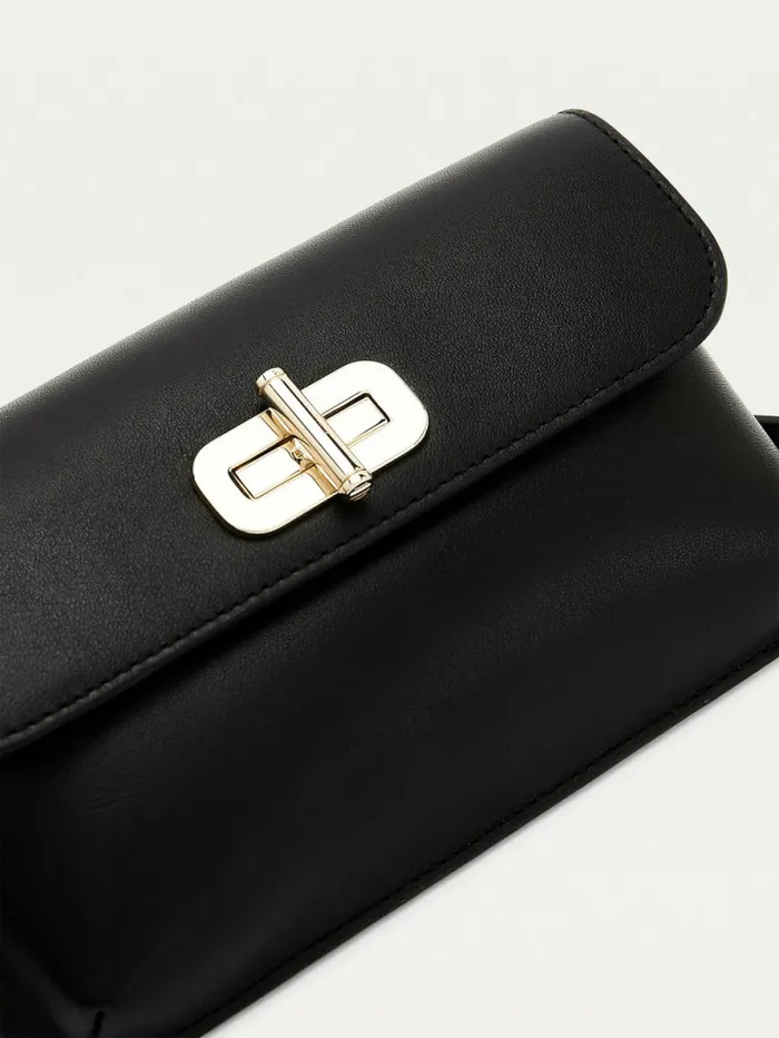 Tommy Hilfiger Turn Lock Leather Phone Bag Black Womens Bags Gift 4 You