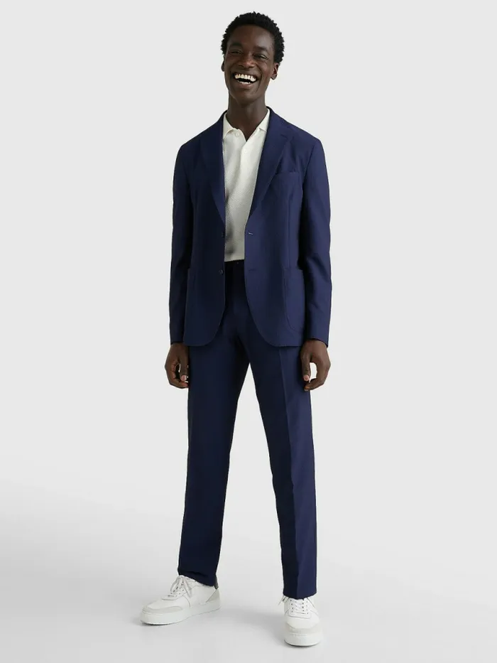 Tommy Hilfiger Uncontruscted Recycled Polyester Seersucker Blazer Blue Mens Blazers