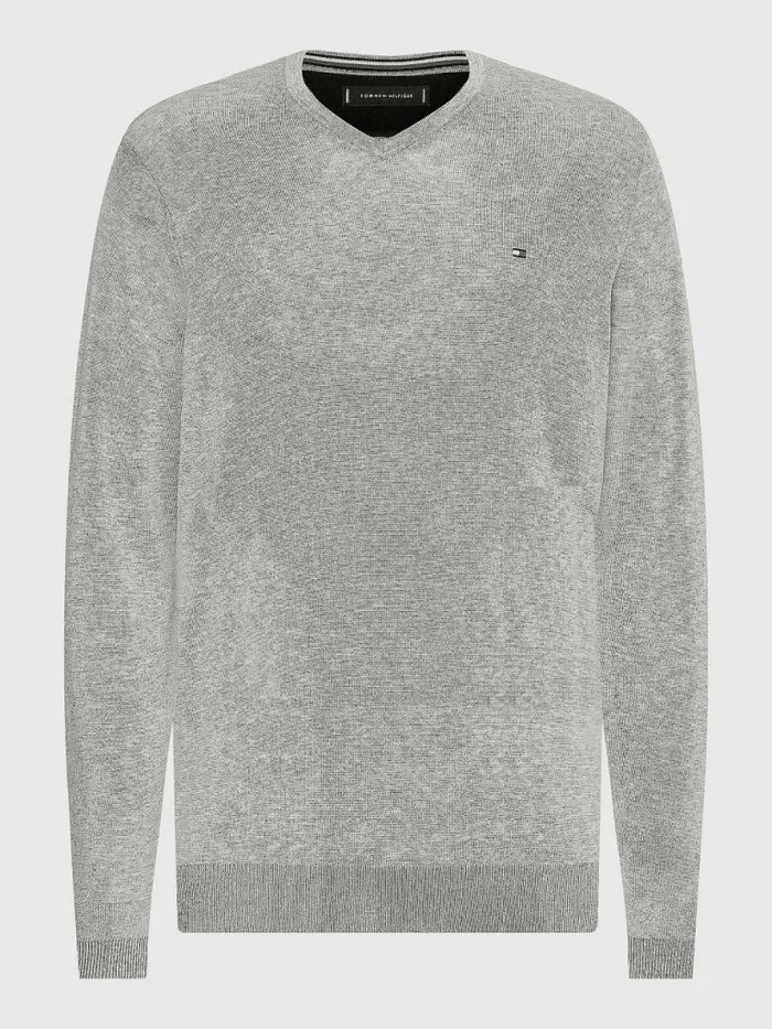 Tommy Hilfiger VNeck Cotton Blend Sweatshirt Cloud Htr Mens Essentials