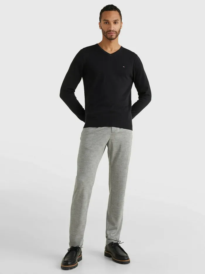 Tommy Hilfiger VNeck Cotton Blend Sweatshirt Flag Black Mens Essentials
