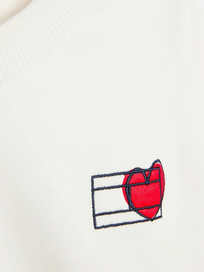 Tommy Hilfiger Valentines Heart Print Cropped Sweatshirt Ecru Girls Sweatshirts and Hoodies For Sale